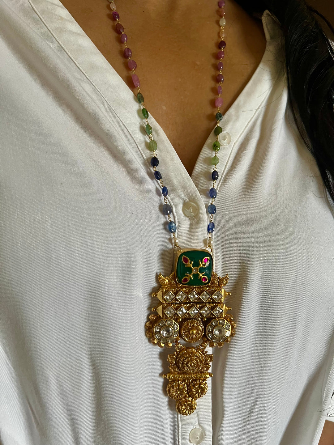 Elegant Fusion Necklace - One-of-a-Kind 925 Silver with Multicoloured Beads