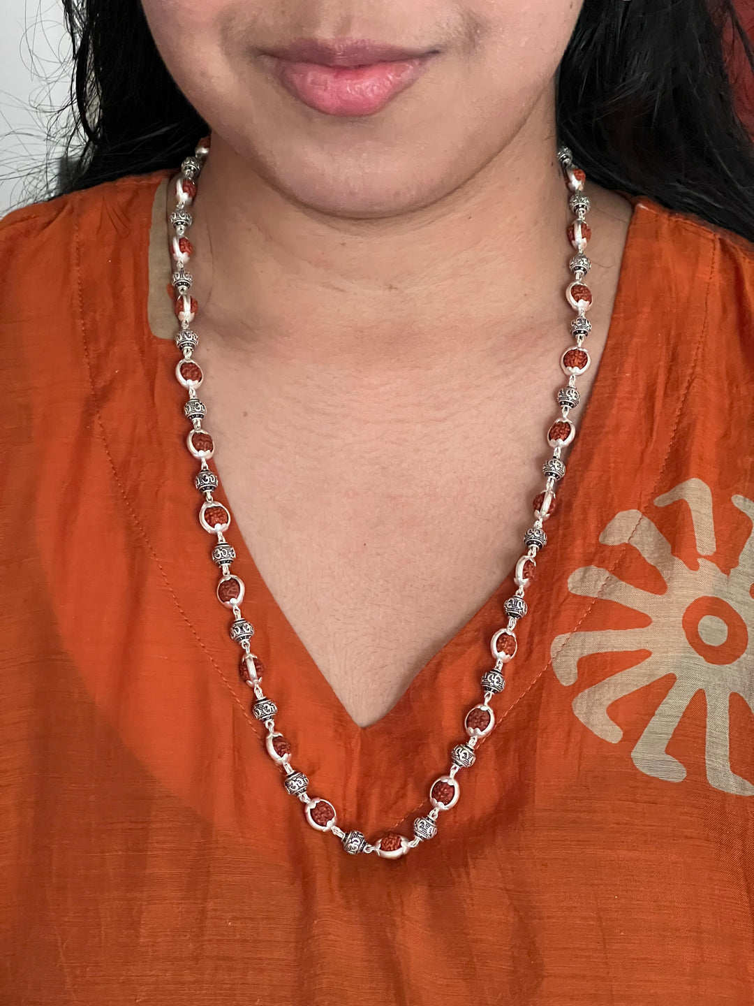 Handmade 925 Silver Necklace with Real Rudraksh & OM Beads | Spiritual Jewelry by SHIVKA