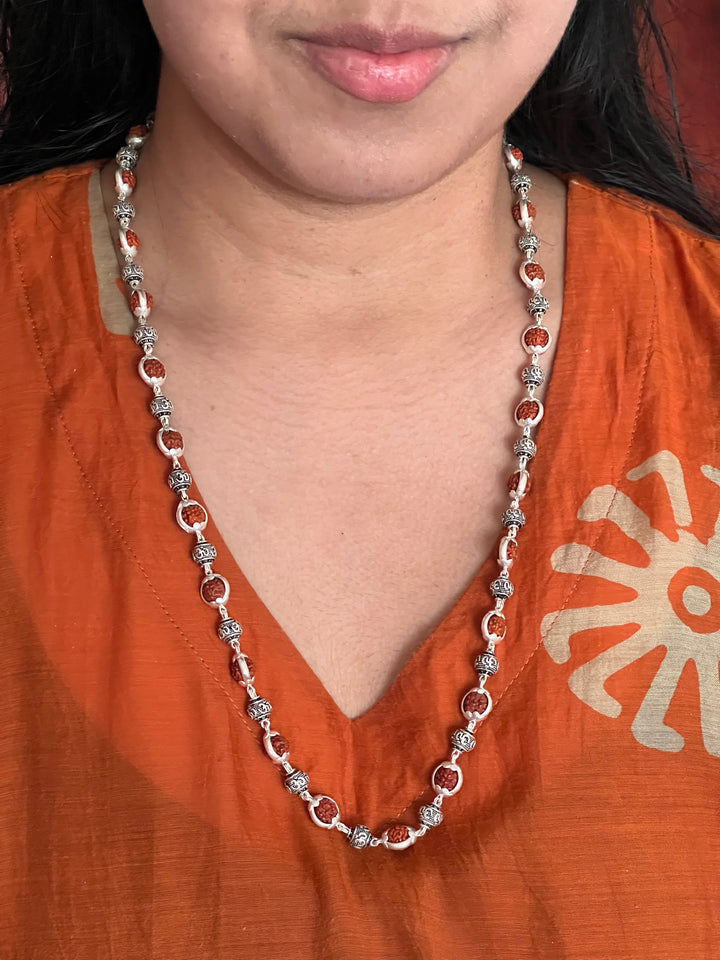 Handmade 925 Silver Necklace with Real Rudraksh & OM Beads | Spiritual Jewelry by SHIVKA