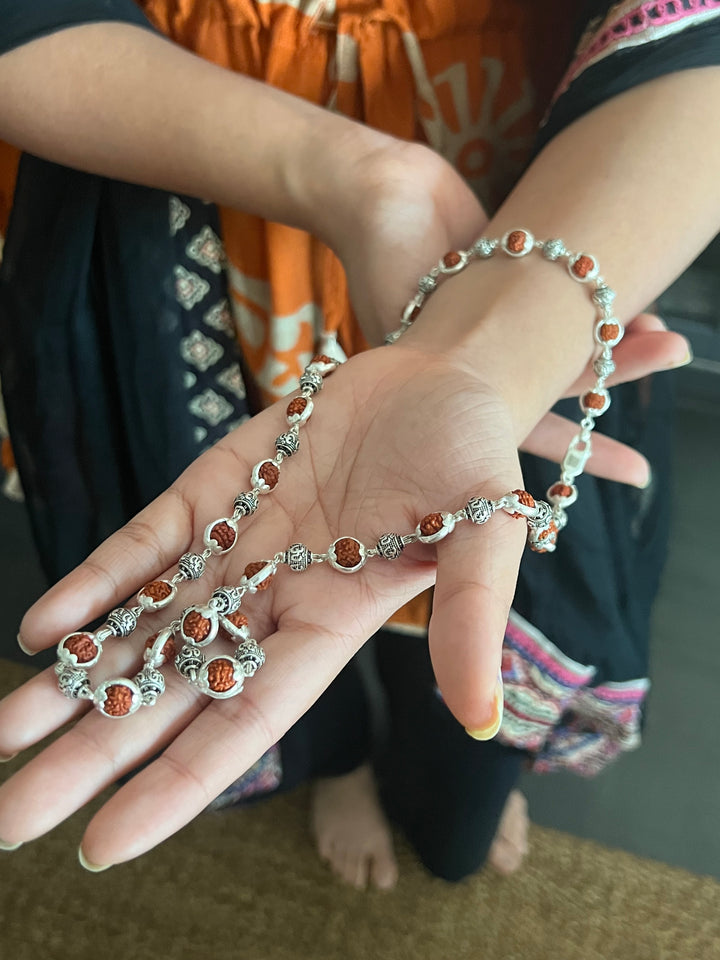 Handmade 925 Silver Necklace with Real Rudraksh & OM Beads | Spiritual Jewelry by SHIVKA