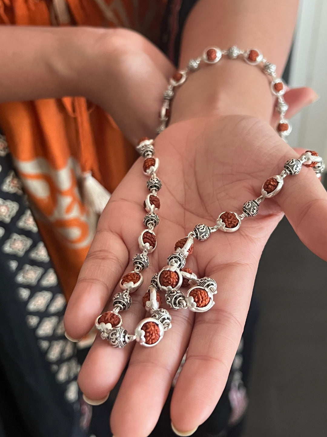 Handmade 925 Silver Necklace with Real Rudraksh & OM Beads | Spiritual Jewelry by SHIVKA