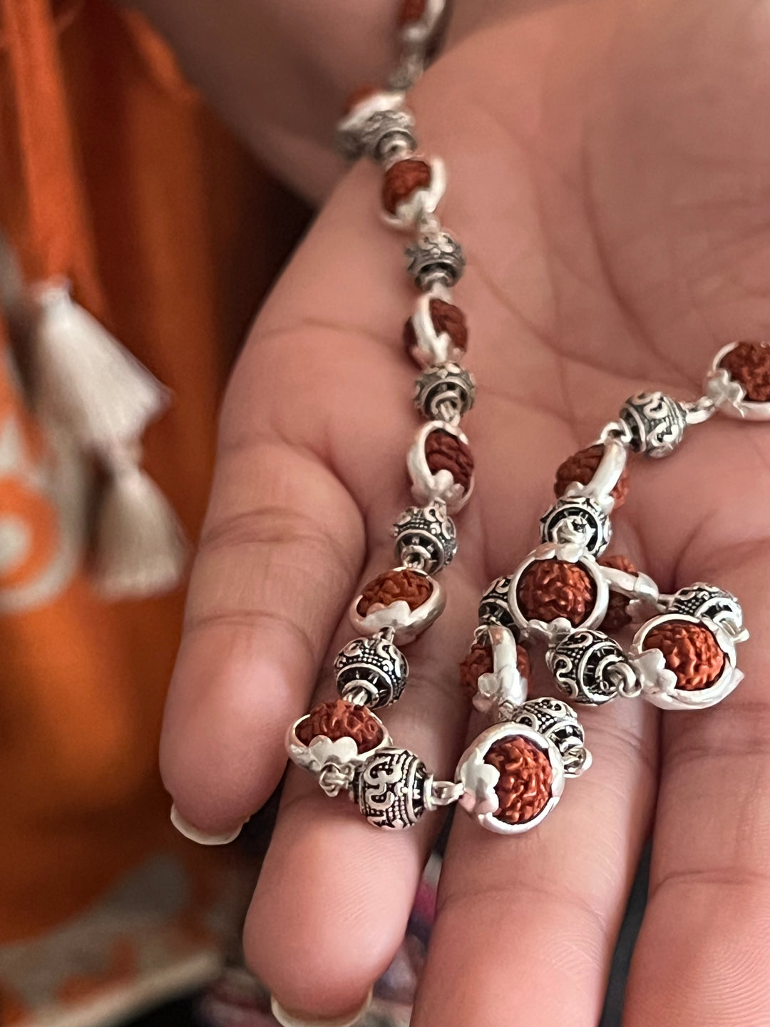 Handmade 925 Silver Necklace with Real Rudraksh & OM Beads | Spiritual Jewelry by SHIVKA