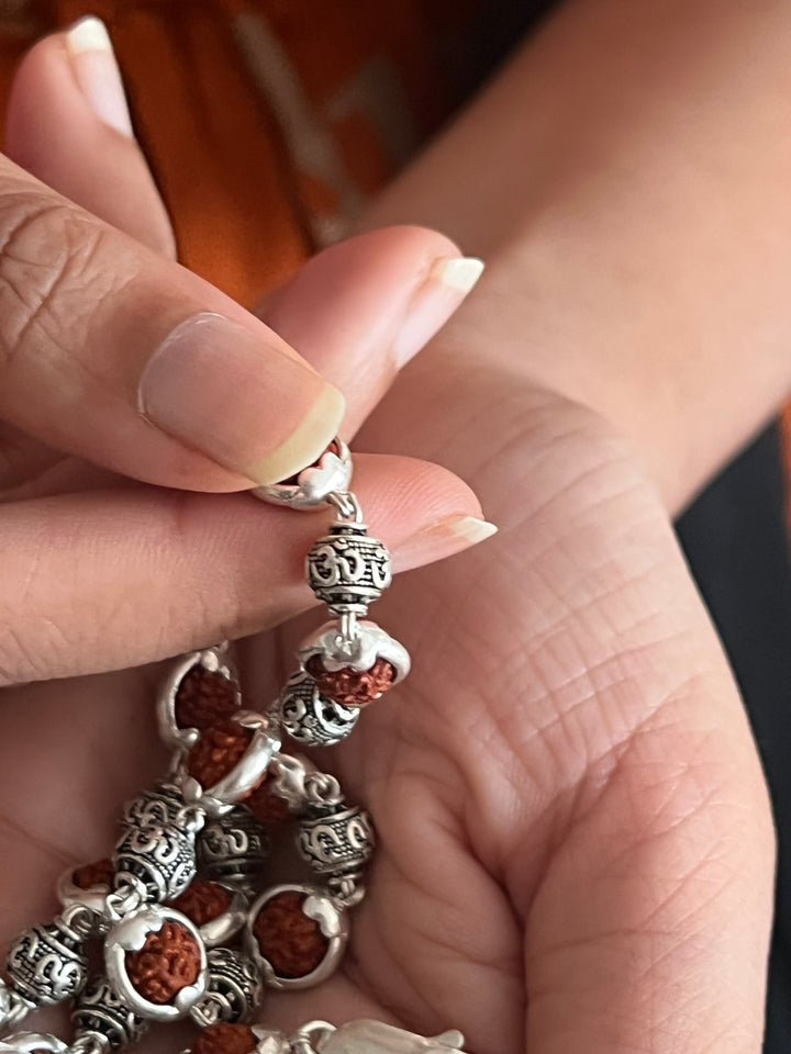 Handmade 925 Silver Necklace with Real Rudraksh & OM Beads | Spiritual Jewelry by SHIVKA