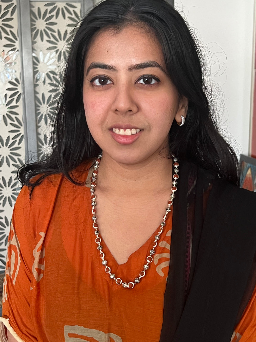 Handmade 925 Silver Necklace with Real Rudraksh & “Om Namah Shivay” Beads