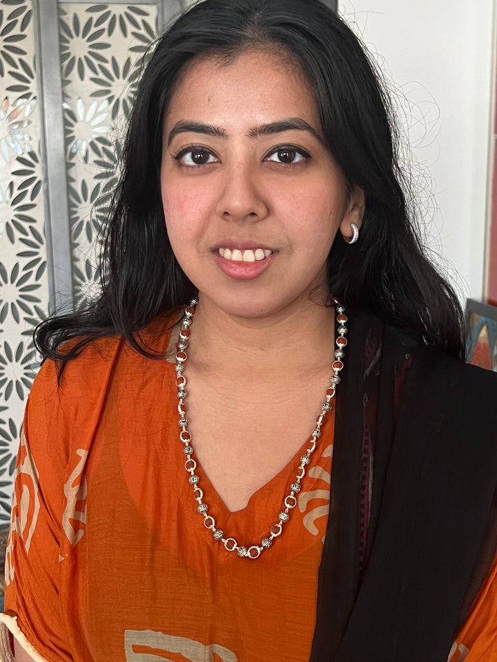 Handmade 925 Silver Necklace with Real Rudraksh & “Om Namah Shivay” Beads