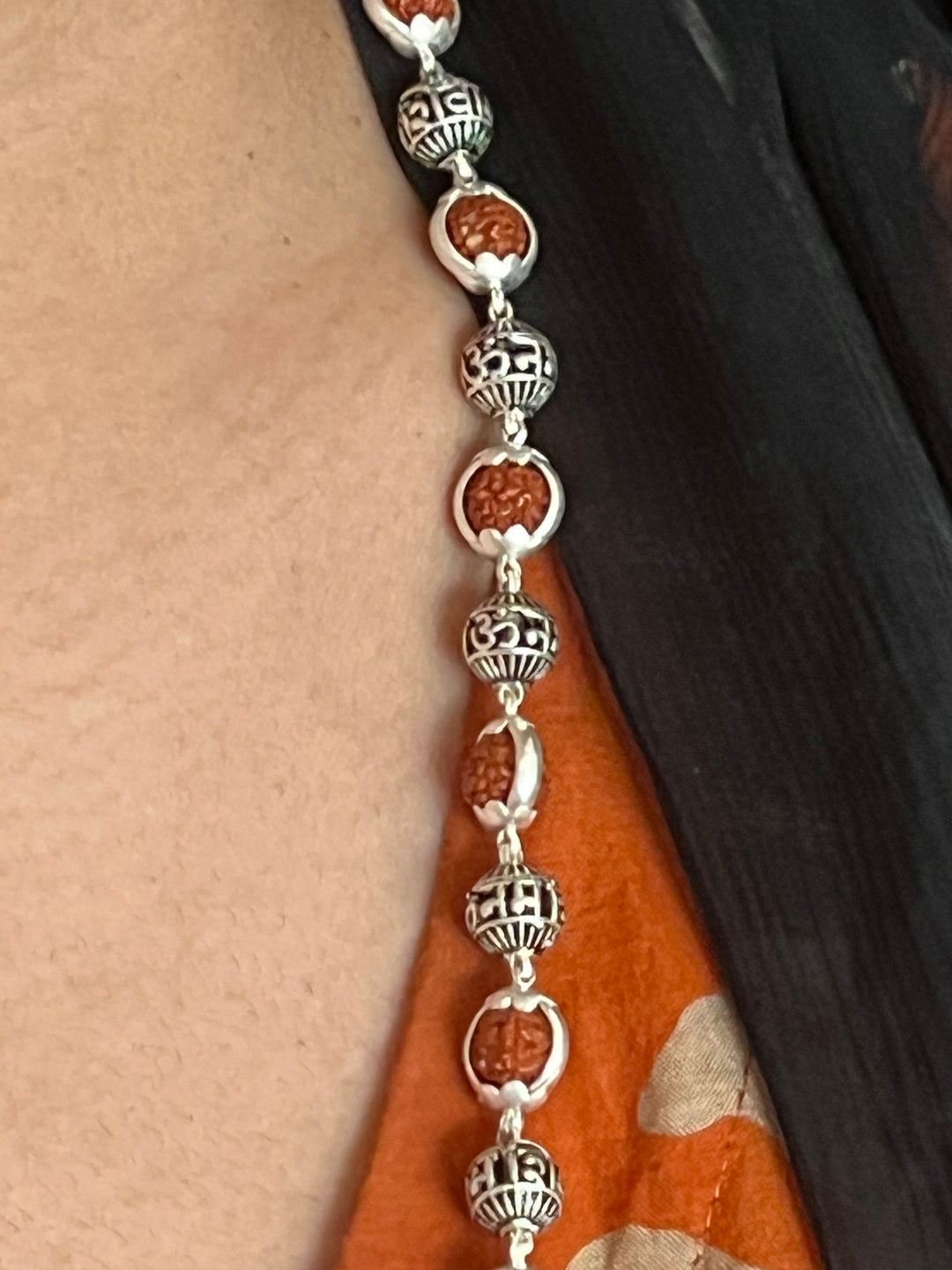 Handmade 925 Silver Necklace with Real Rudraksh & “Om Namah Shivay” Beads