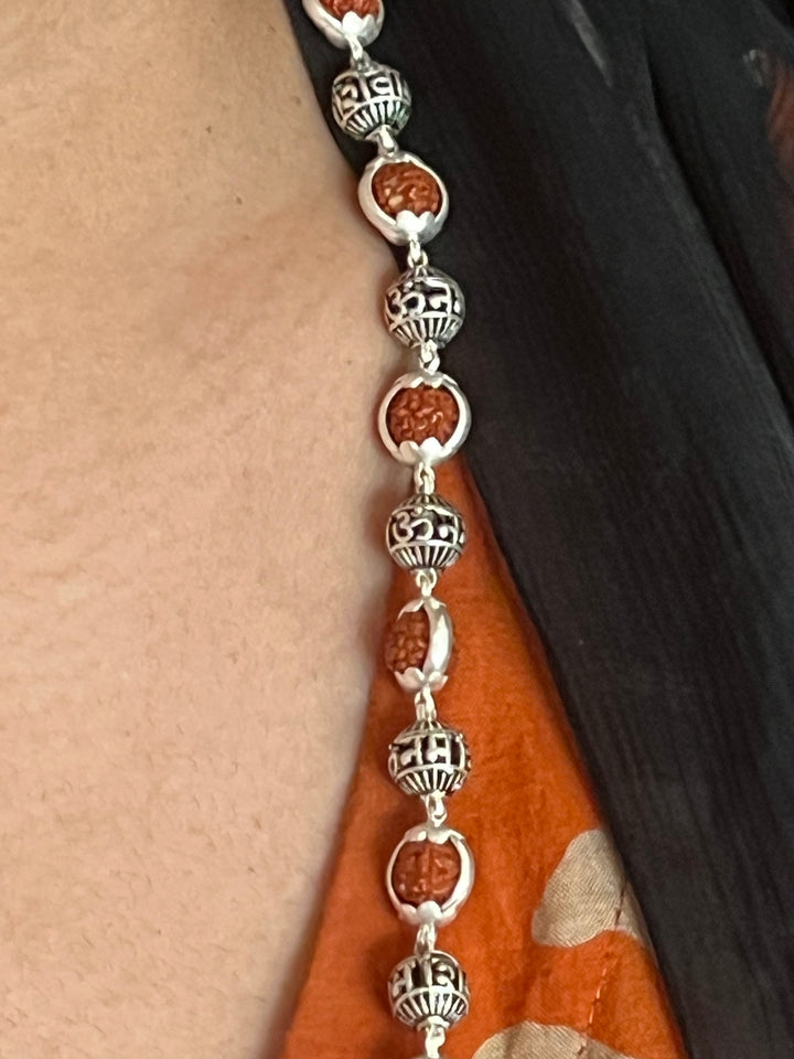 Handmade 925 Silver Necklace with Real Rudraksh & “Om Namah Shivay” Beads