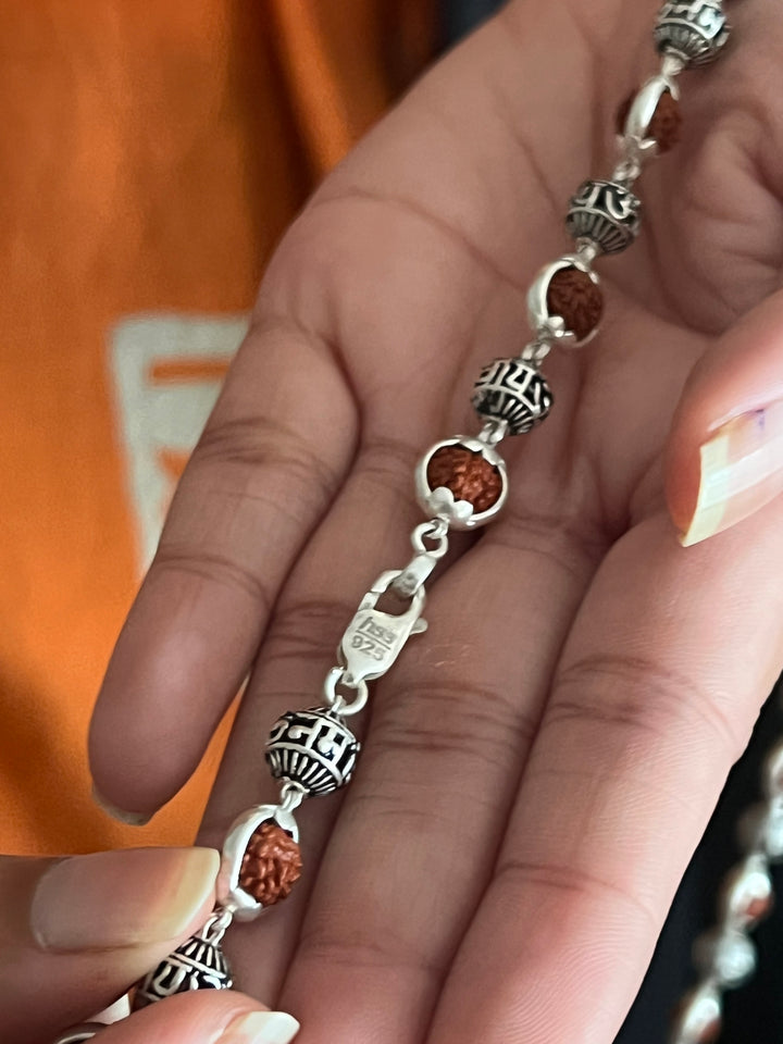 Handmade 925 Silver Necklace with Real Rudraksh & “Om Namah Shivay” Beads