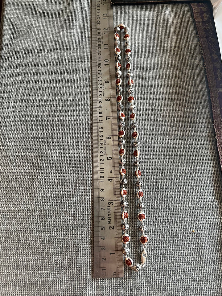 Handmade 925 Silver Necklace with Real Rudraksh & “Om Namah Shivay” Beads