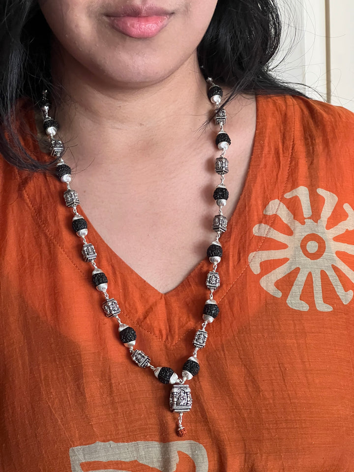 Handmade 925 Silver Necklace with Real Rudraksh | Spiritual Necklace by SHIVKA