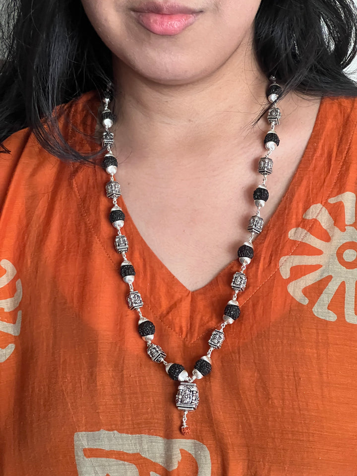 Handmade 925 Silver Necklace with Real Rudraksh | Spiritual Necklace by SHIVKA