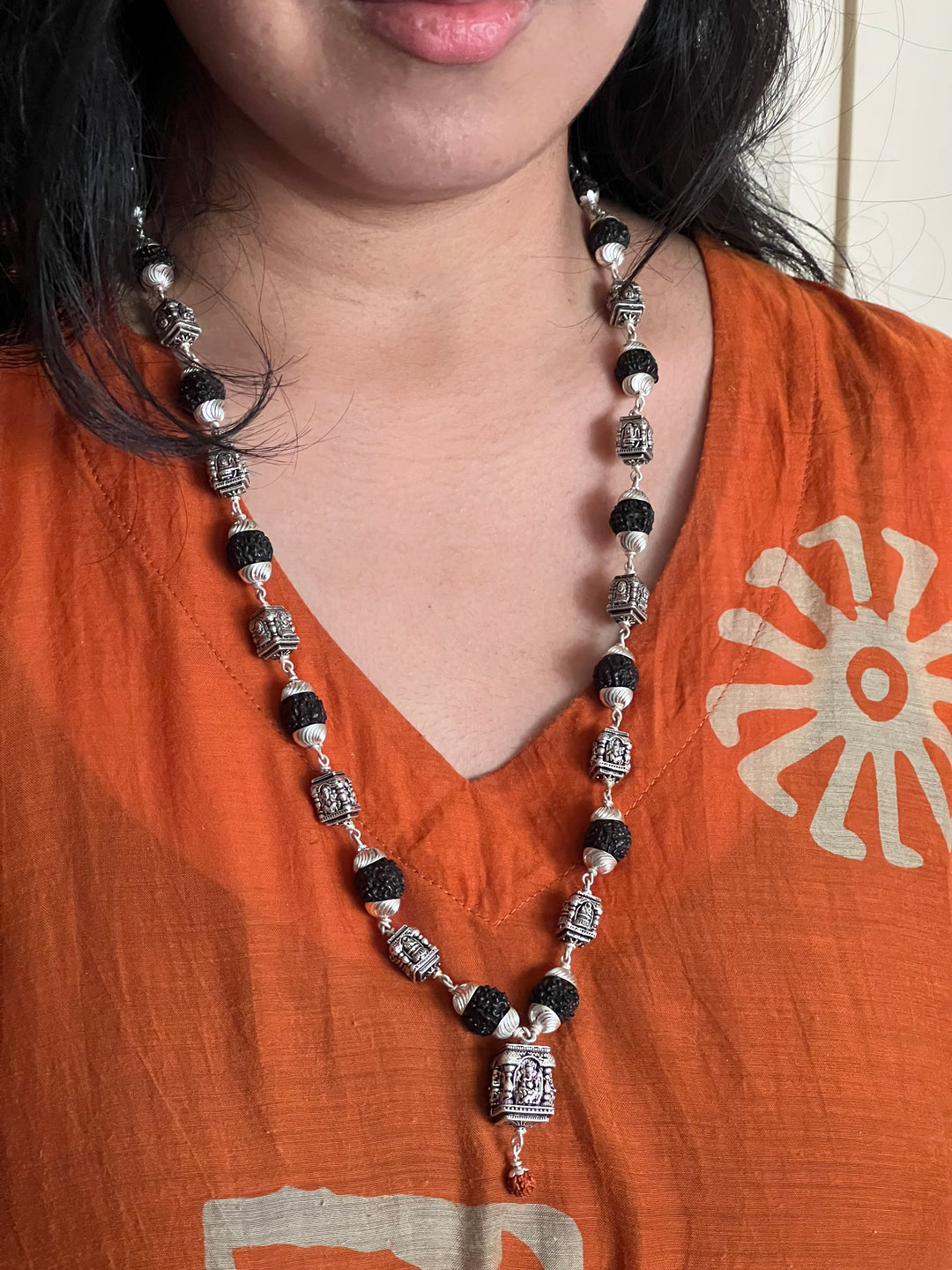 Handmade 925 Silver Necklace with Real Rudraksh | Spiritual Necklace by SHIVKA