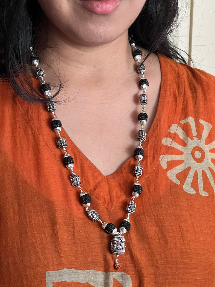 Handmade 925 Silver Necklace with Real Rudraksh | Spiritual Necklace by SHIVKA