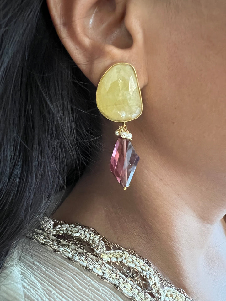 Fluorite Drop Natural Sapphire Studs - Premium Quality, Exquisite Craftsmanship