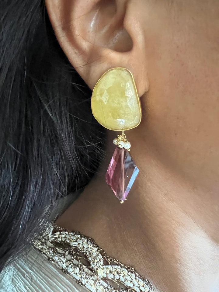 Fluorite Drop Natural Sapphire Studs - Premium Quality, Exquisite Craftsmanship