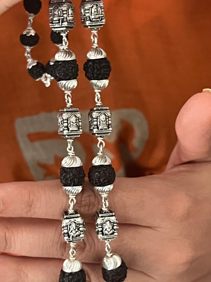 Handmade 925 Silver Necklace with Real Rudraksh | Spiritual Necklace by SHIVKA