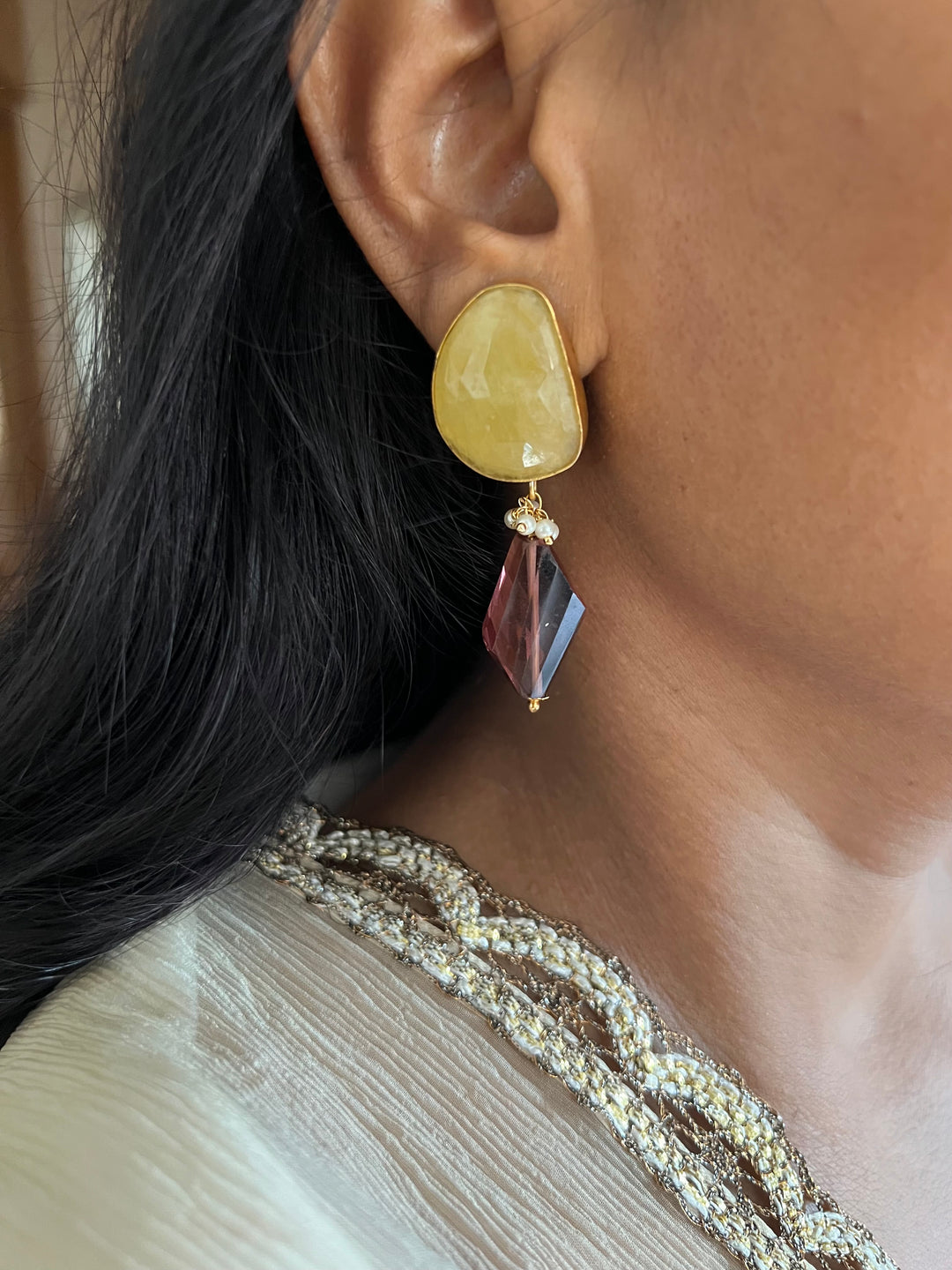 Fluorite Drop Natural Sapphire Studs - Premium Quality, Exquisite Craftsmanship