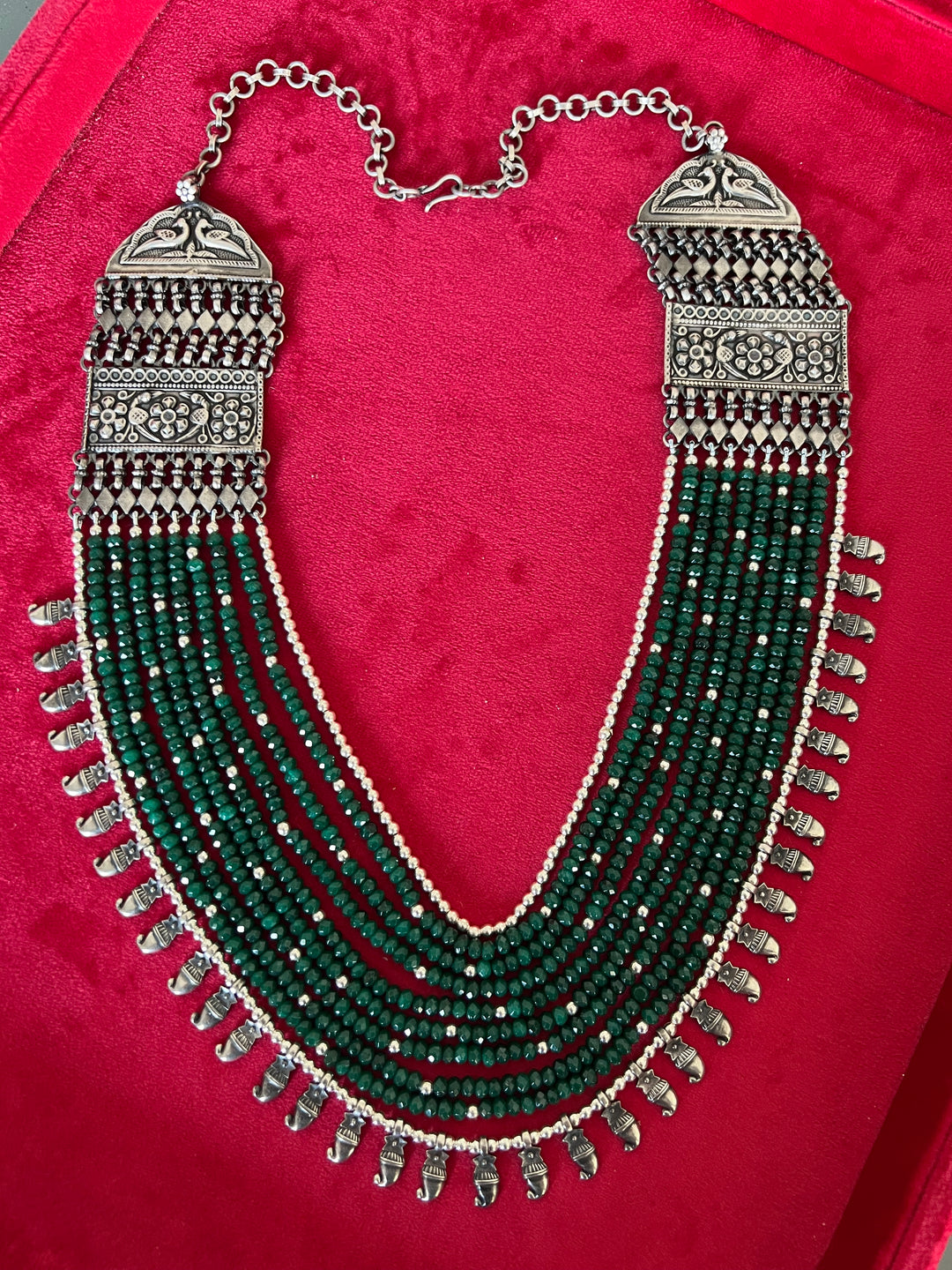 Paisley Sterling 925 Silver Jade Rani Haar/ Real Silver Necklace/ Pearl Necklace