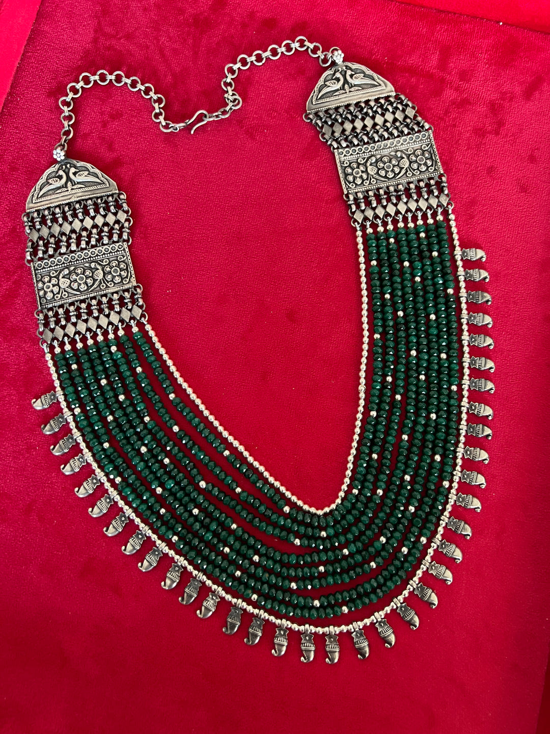 Paisley Sterling 925 Silver Jade Rani Haar/ Real Silver Necklace/ Pearl Necklace