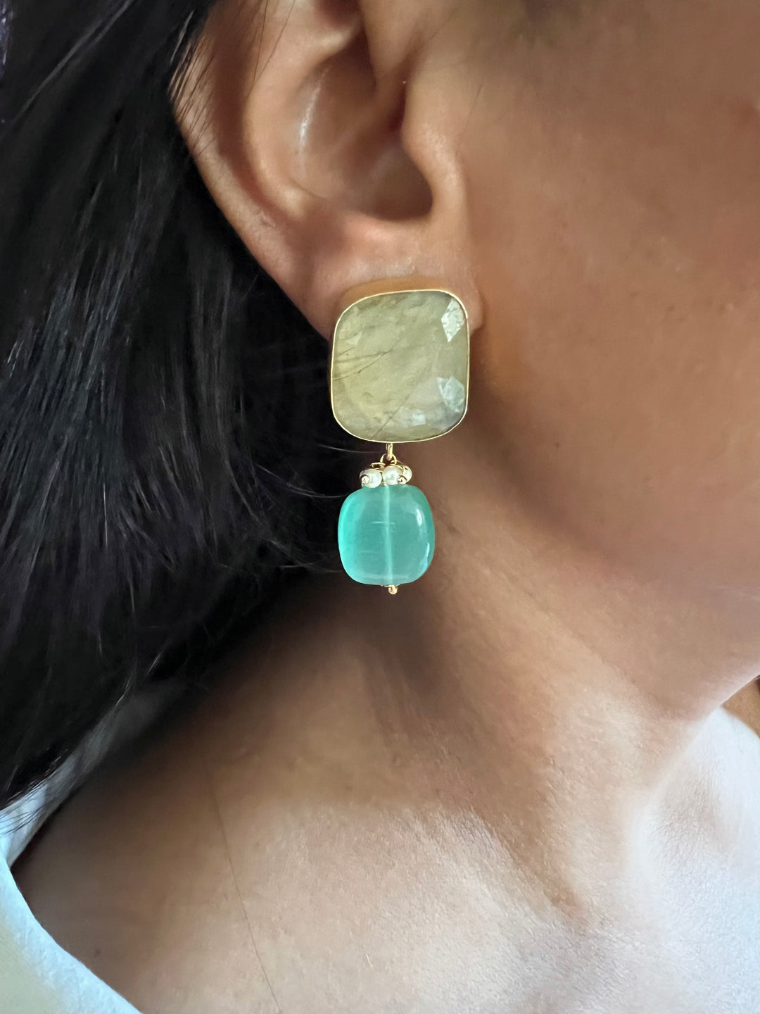 Fluorite Drop Natural Sapphire Studs - Premium Quality, Exquisite Craftsmanship