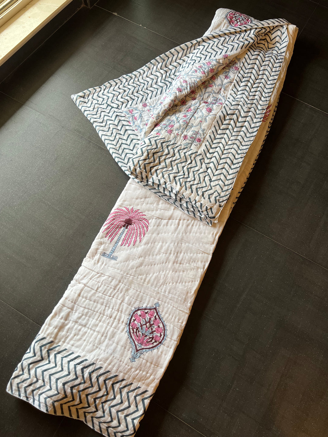 Double Bed Jaipur Quilt/ Queen Bed Jaipur Quilt/ Pure Cotton Quilt/ Hand Block Printed Quilt