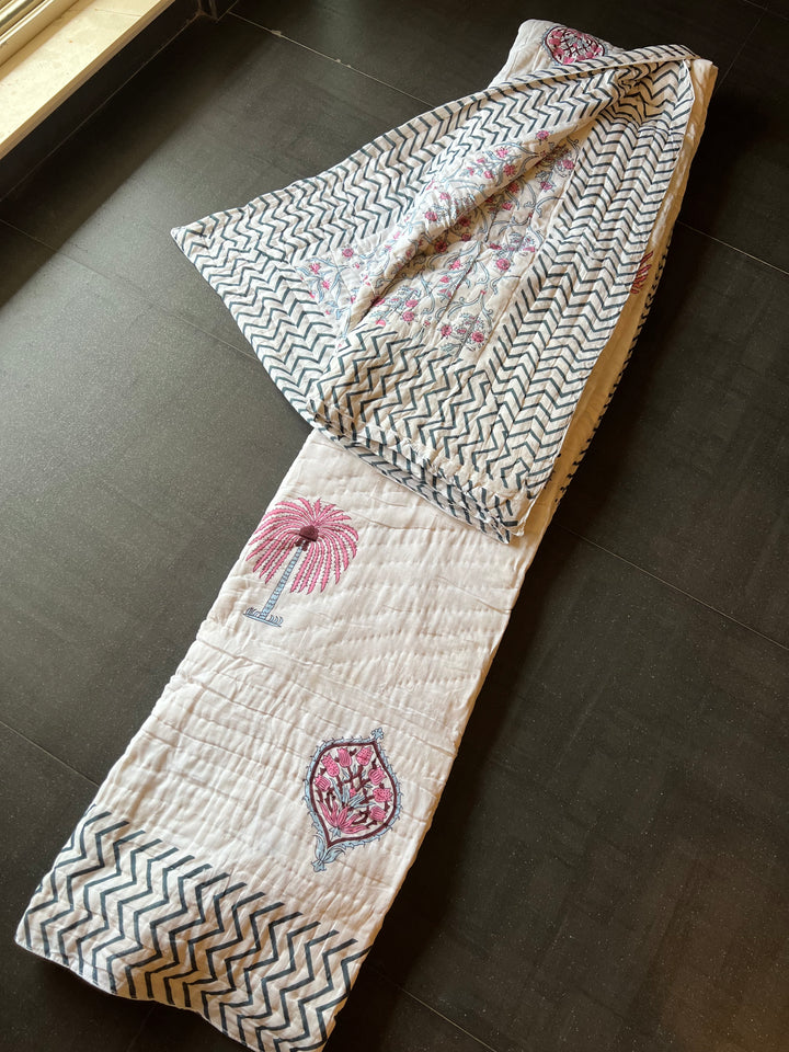 Double Bed Jaipur Quilt/ Queen Bed Jaipur Quilt/ Pure Cotton Quilt/ Hand Block Printed Quilt
