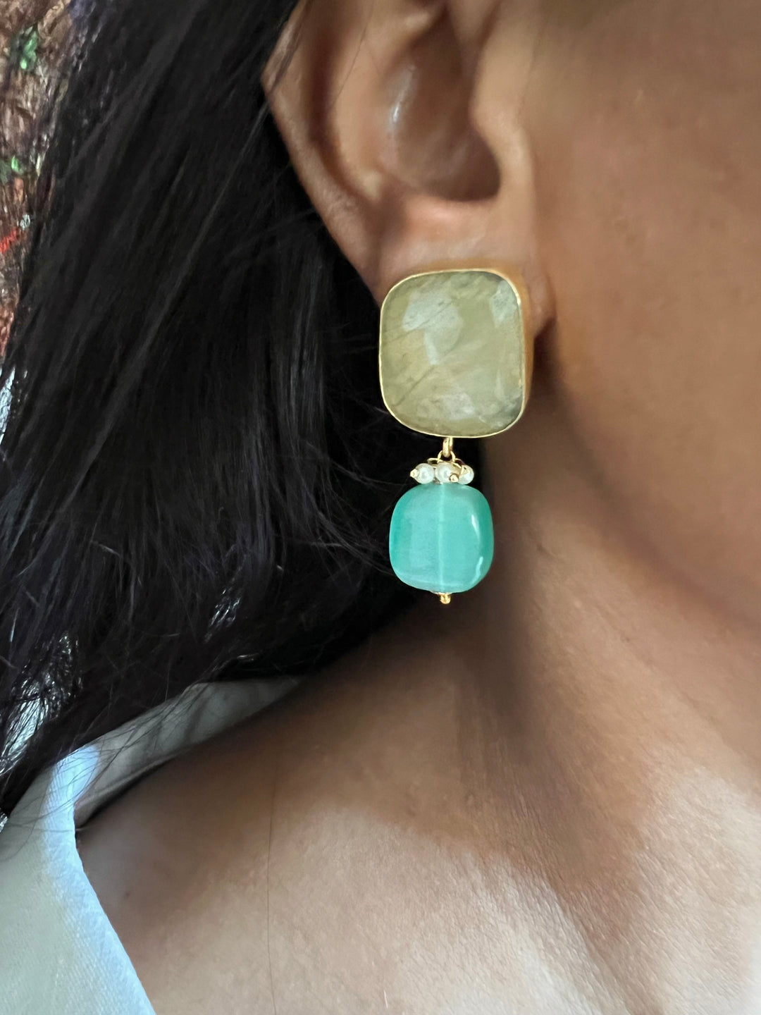 Fluorite Drop Natural Sapphire Studs - Premium Quality, Exquisite Craftsmanship