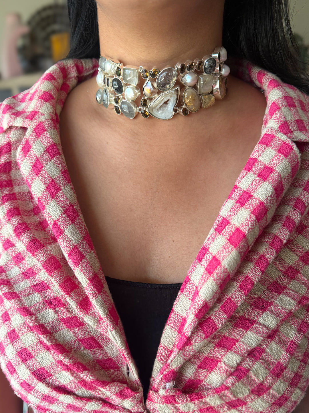 Statement Choker – Silver Brass, Adjustable Necklace