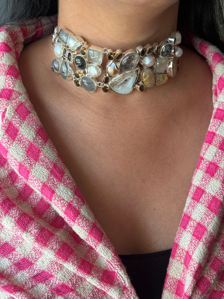 Statement Choker – Silver Brass, Adjustable Necklace