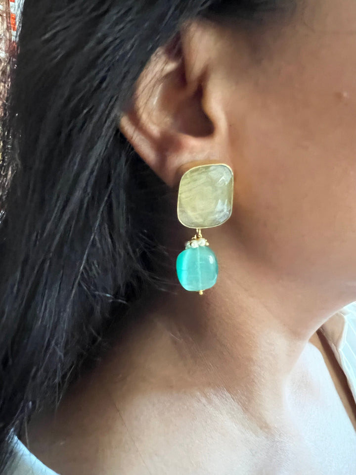 Fluorite Drop Natural Sapphire Studs - Premium Quality, Exquisite Craftsmanship