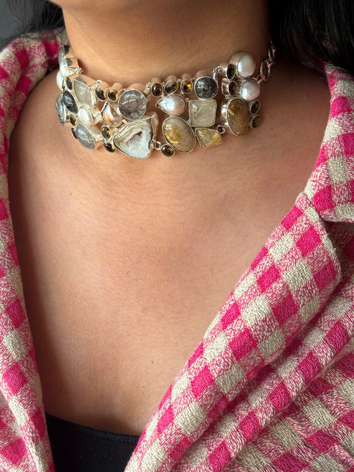 Statement Choker – Silver Brass, Adjustable Necklace