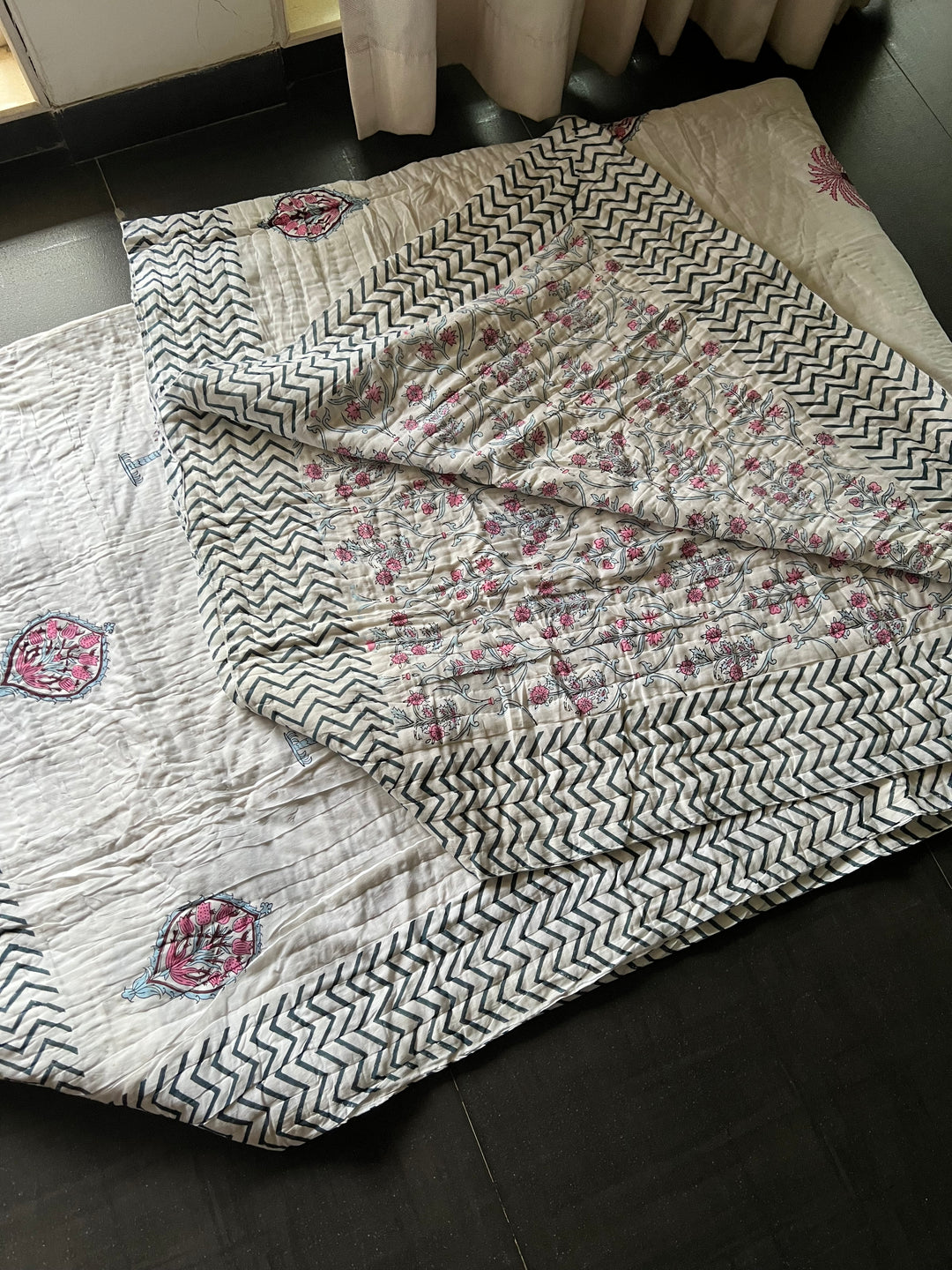 Double Bed Jaipur Quilt/ Queen Bed Jaipur Quilt/ Pure Cotton Quilt/ Hand Block Printed Quilt