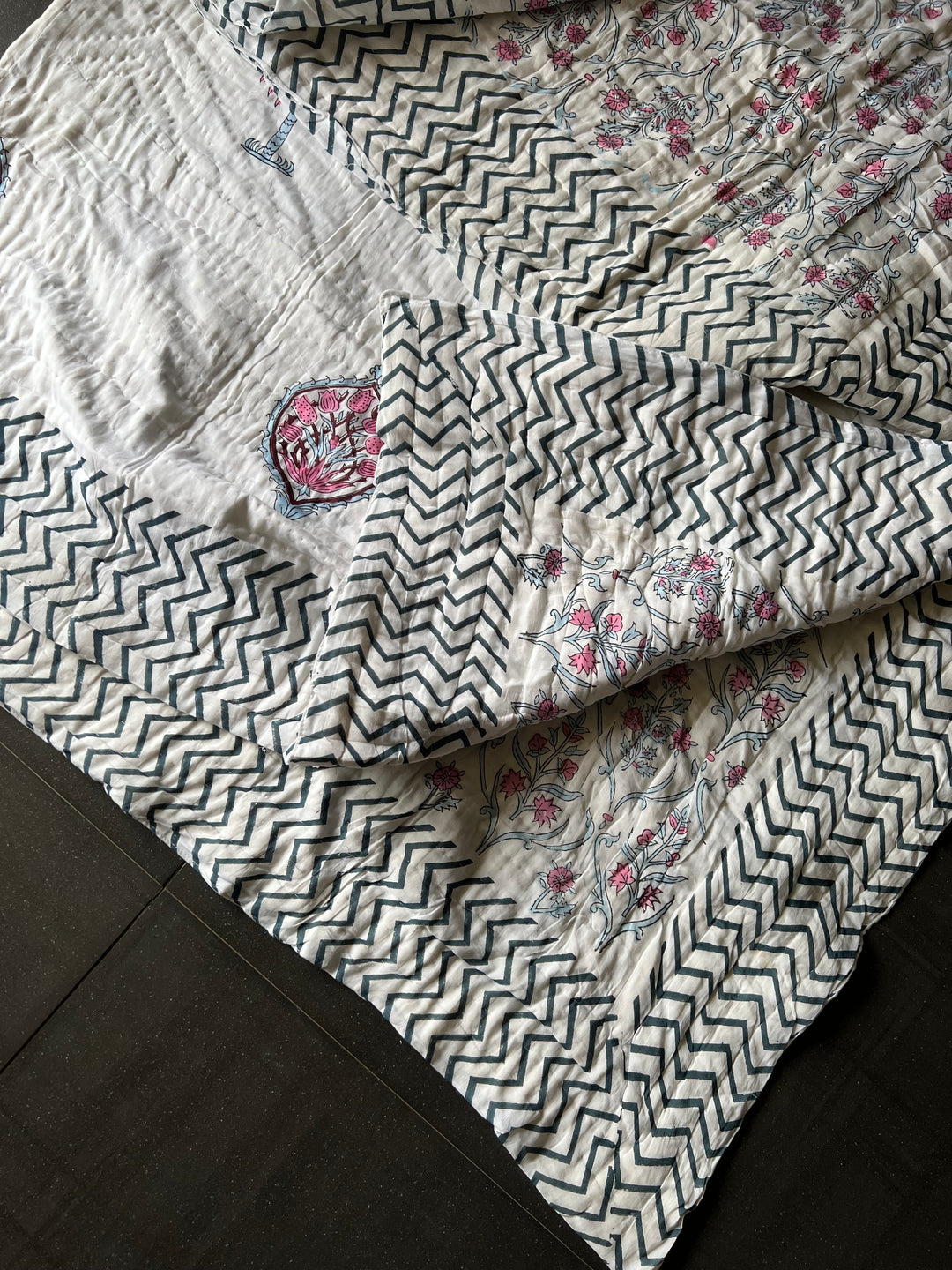 Double Bed Jaipur Quilt/ Queen Bed Jaipur Quilt/ Pure Cotton Quilt/ Hand Block Printed Quilt