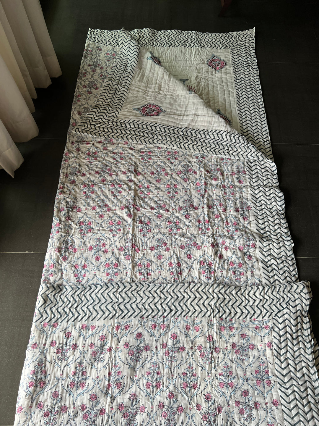 Double Bed Jaipur Quilt/ Queen Bed Jaipur Quilt/ Pure Cotton Quilt/ Hand Block Printed Quilt