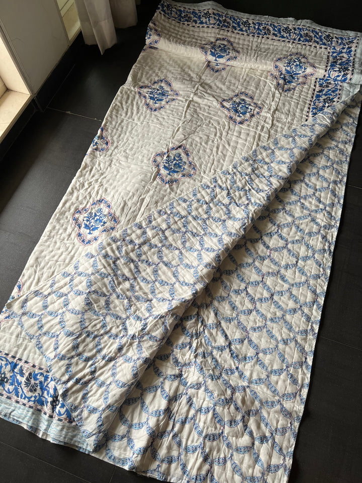 Double Bed Jaipur Quilt/ Queen Bed Jaipur Quilt/ Pure Cotton Quilt/ Hand Block Printed Quilt