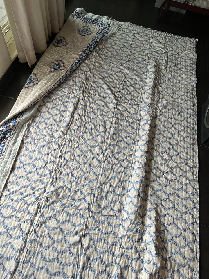 Double Bed Jaipur Quilt/ Queen Bed Jaipur Quilt/ Pure Cotton Quilt/ Hand Block Printed Quilt