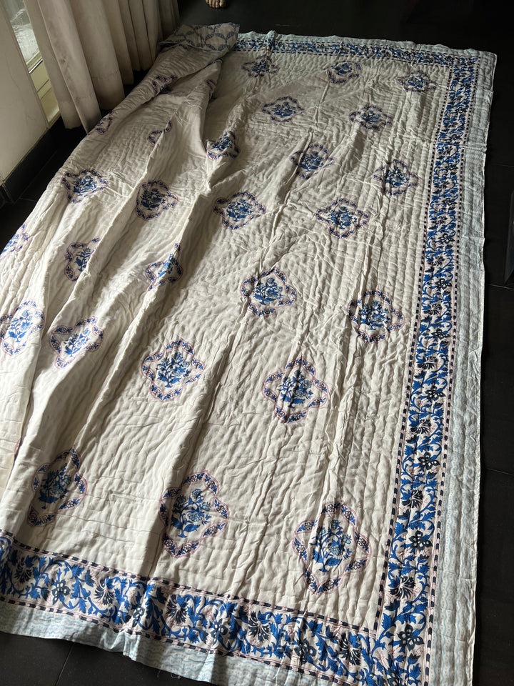 Double Bed Jaipur Quilt/ Queen Bed Jaipur Quilt/ Pure Cotton Quilt/ Hand Block Printed Quilt