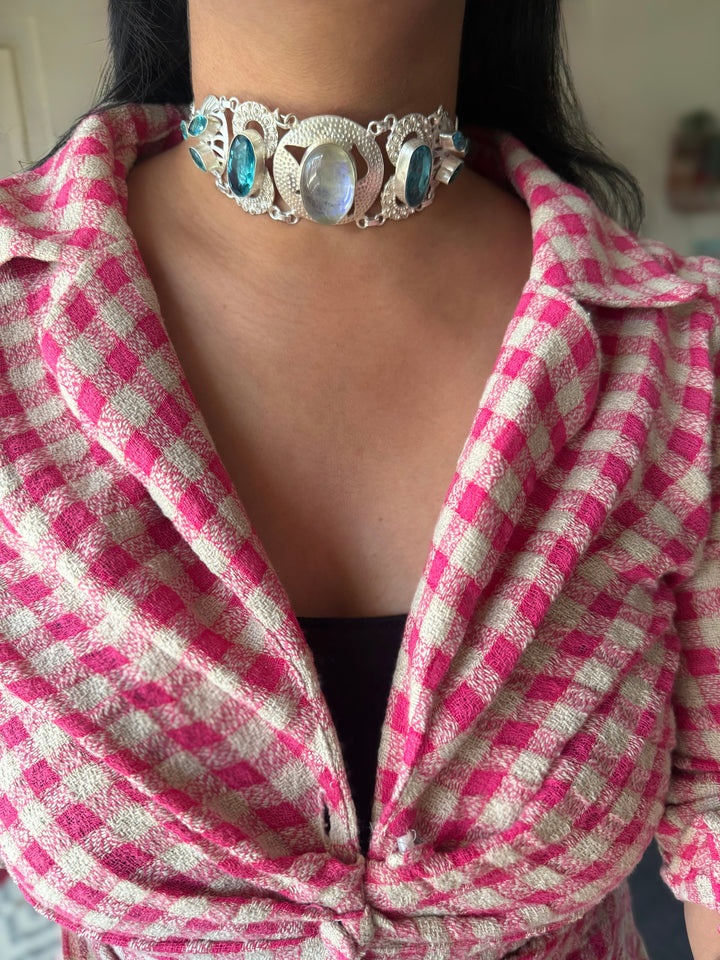 Statement Choker – Silver Brass, Adjustable Necklace