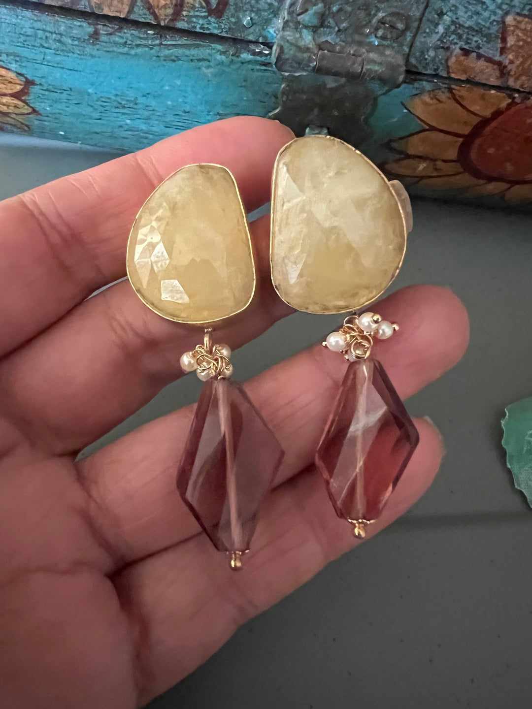 Fluorite Drop Natural Sapphire Studs - Premium Quality, Exquisite Craftsmanship