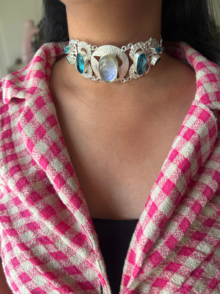 Statement Choker – Silver Brass, Adjustable Necklace