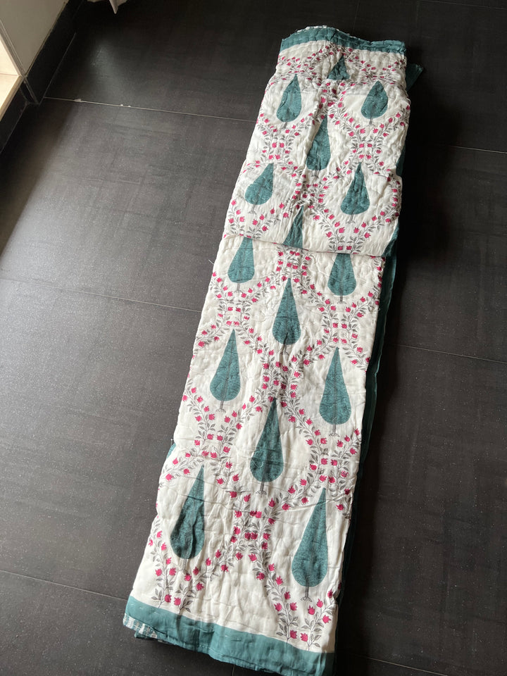 Double Bed Jaipur Quilt/ Queen Bed Jaipur Quilt/ Pure Cotton Quilt/ Hand Block Printed Quilt