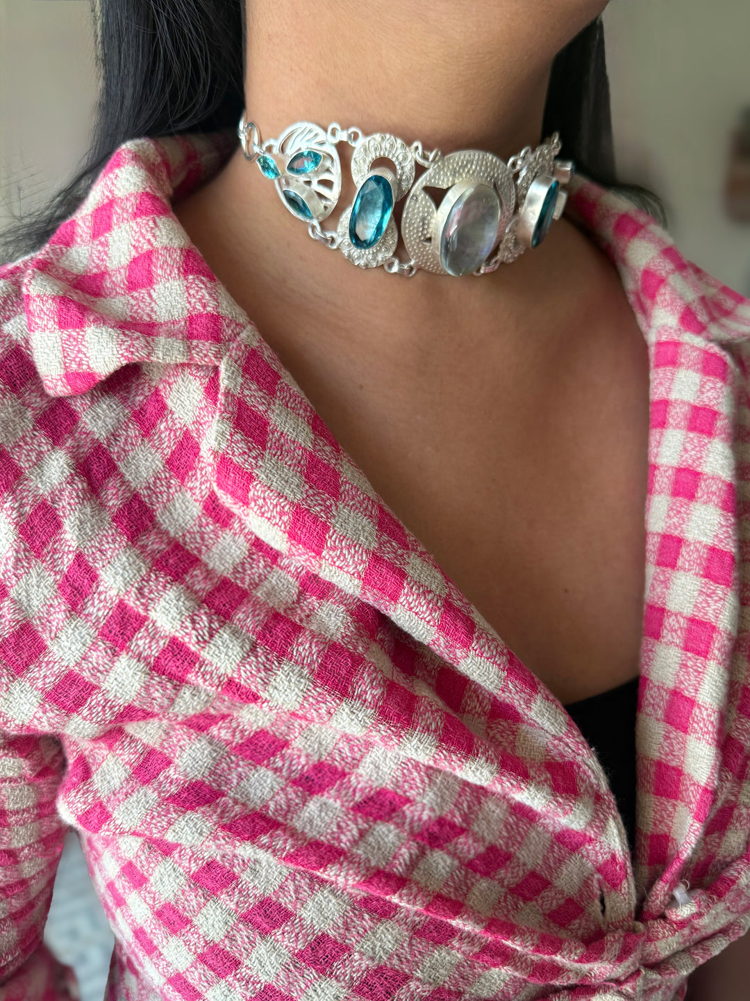 Statement Choker – Silver Brass, Adjustable Necklace