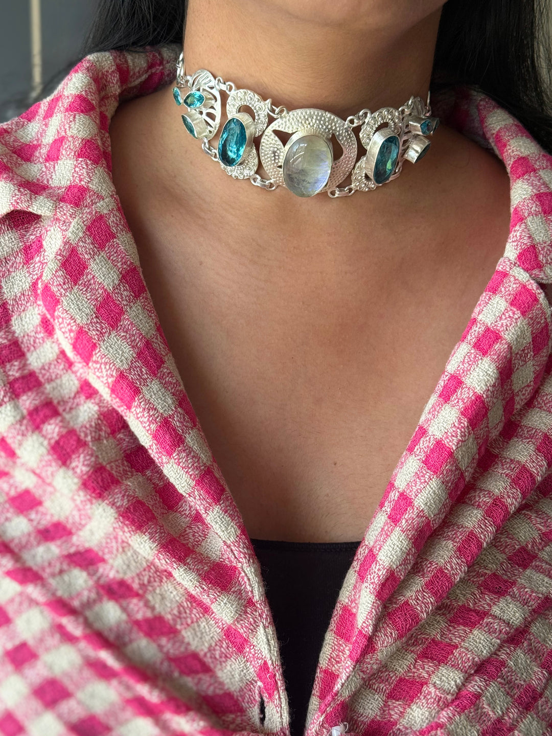 Statement Choker – Silver Brass, Adjustable Necklace