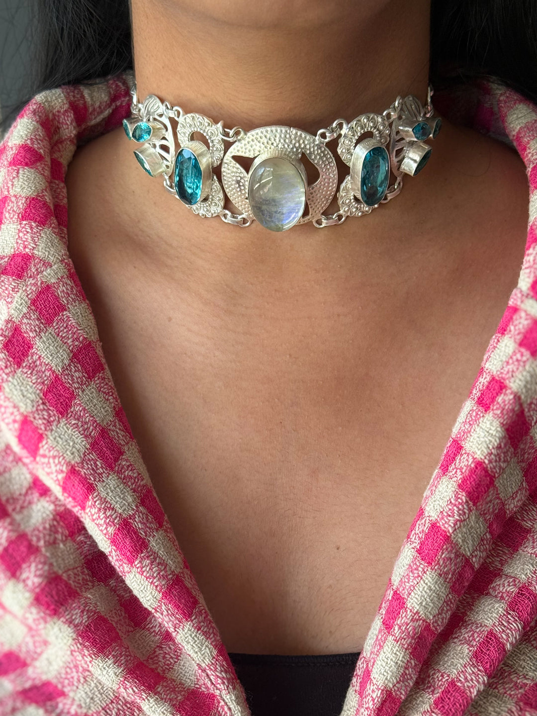 Statement Choker – Silver Brass, Adjustable Necklace