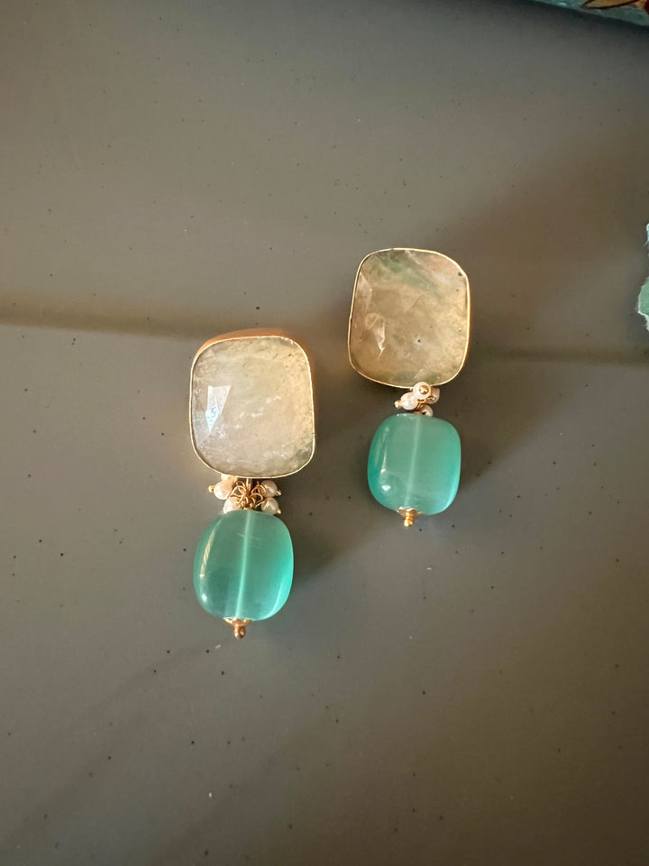 Fluorite Drop Natural Sapphire Studs - Premium Quality, Exquisite Craftsmanship