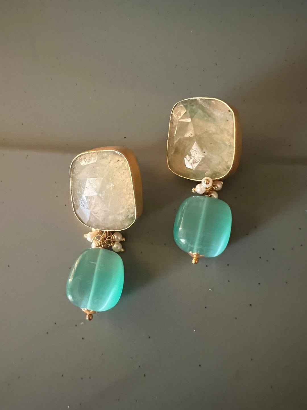 Fluorite Drop Natural Sapphire Studs - Premium Quality, Exquisite Craftsmanship