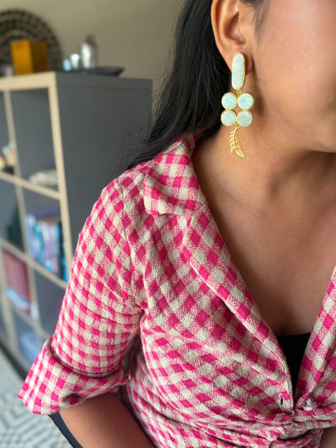 Natural Stone Statement Earrings | SHIVKA | Gold Polish Festive Jewelry