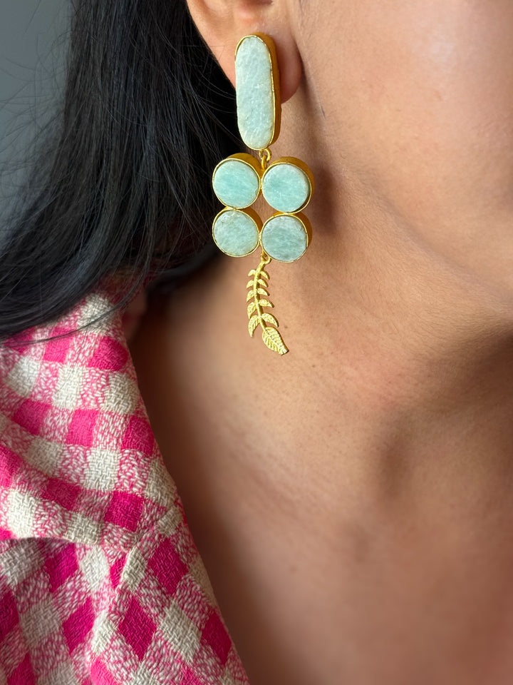 Natural Stone Statement Earrings | SHIVKA | Gold Polish Festive Jewelry