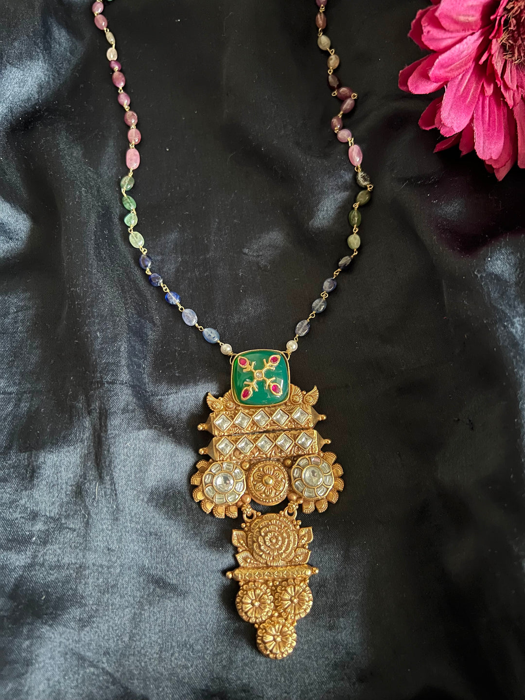 Elegant Fusion Necklace - One-of-a-Kind 925 Silver with Multicoloured Beads