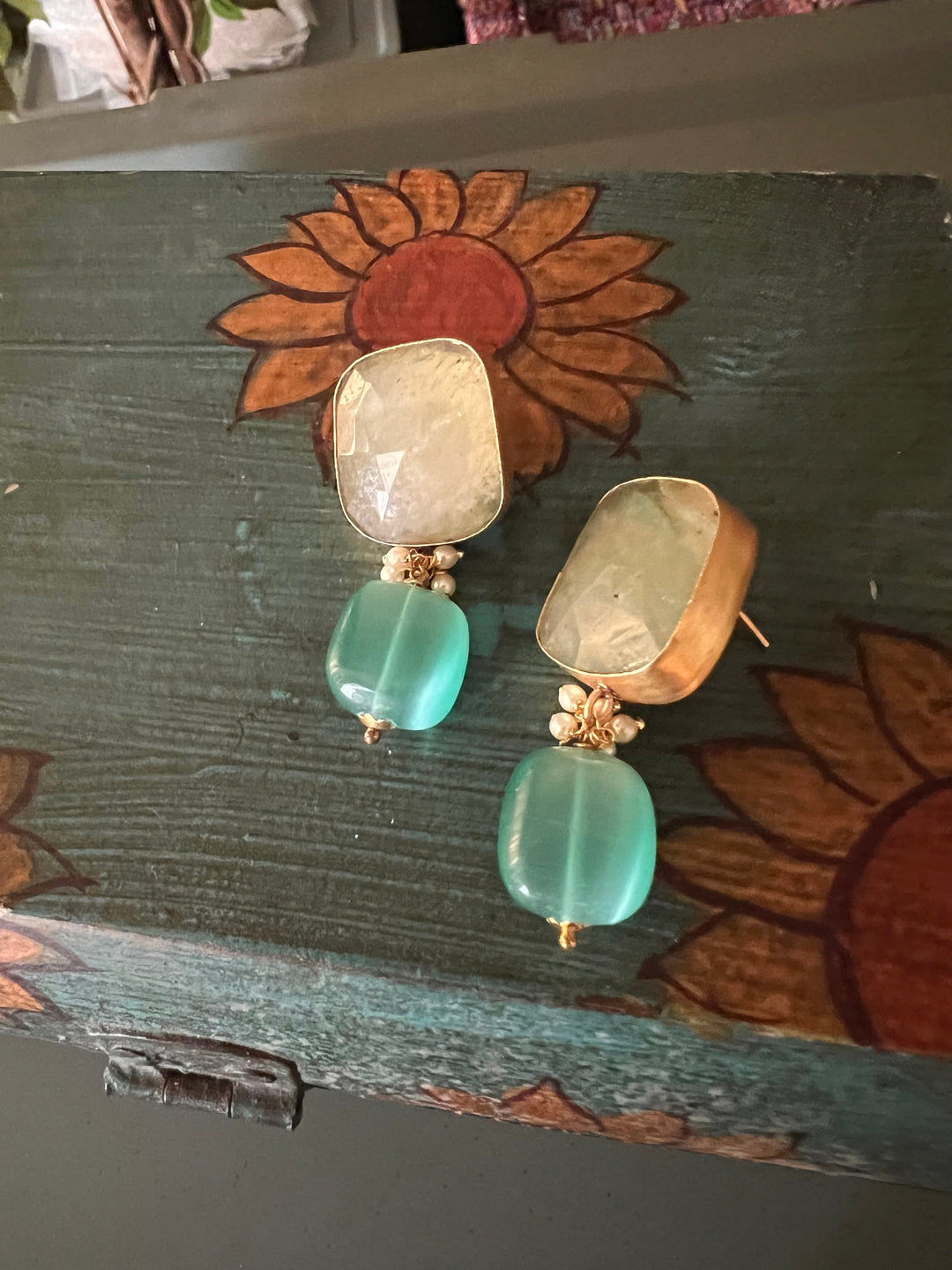 Fluorite Drop Natural Sapphire Studs - Premium Quality, Exquisite Craftsmanship